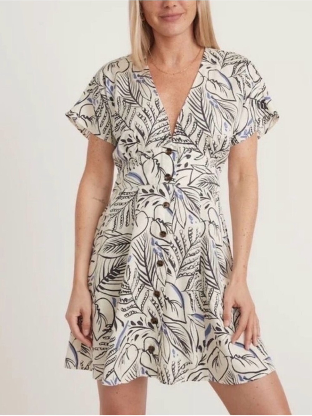 Marine layer Camila Mini Dress in Black and White Foliage